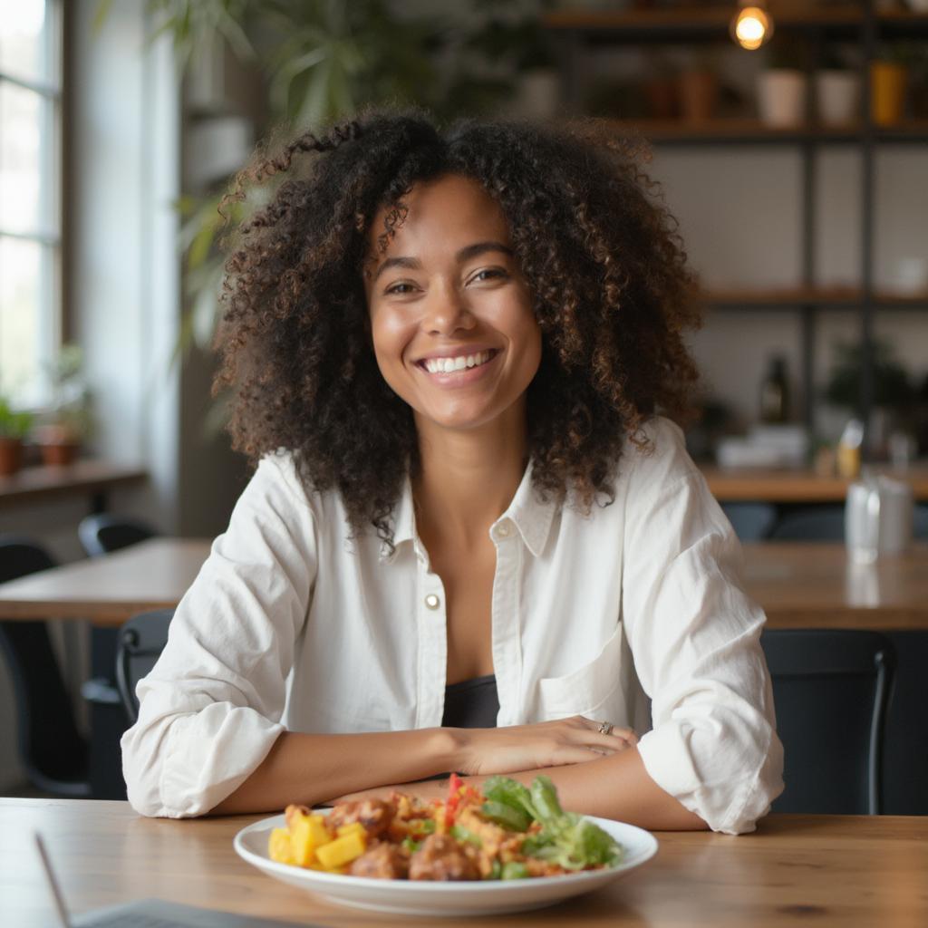 An entrepreneur enjoying a healthy, balanced meal.