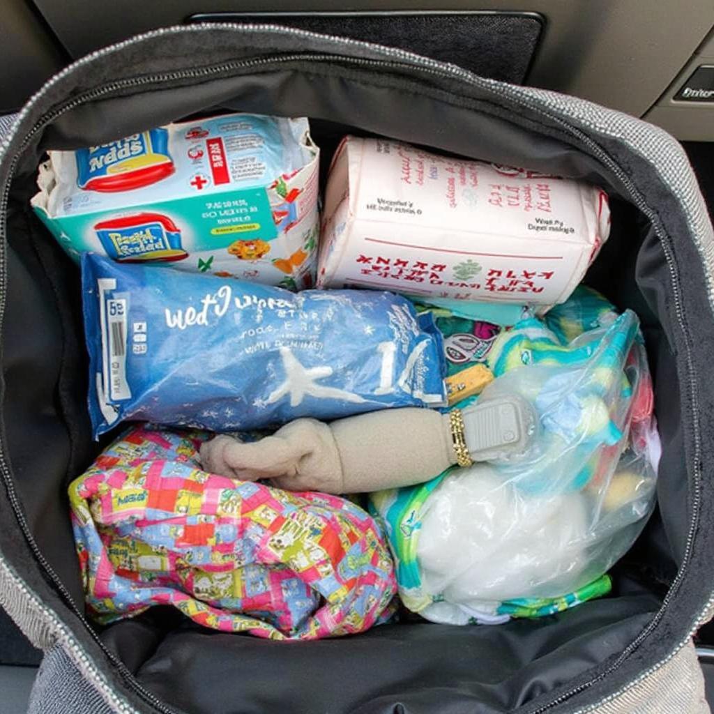 Essential car travel kit for toddlers, including first-aid and change of clothes