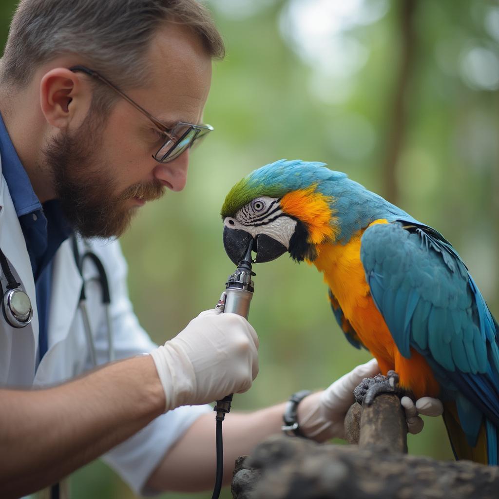 Veterinarian Examining a Bird