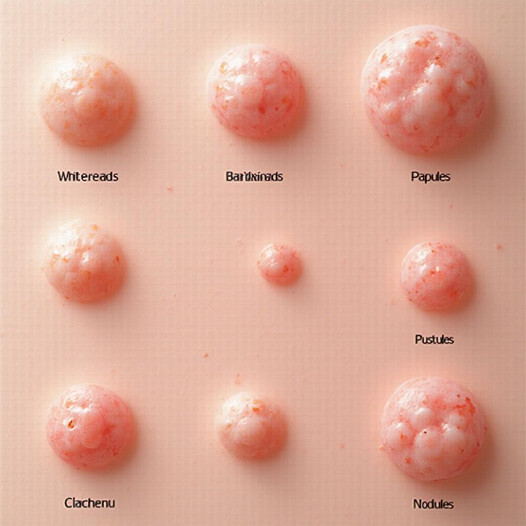 Close-up of different types of pimples on a person's face