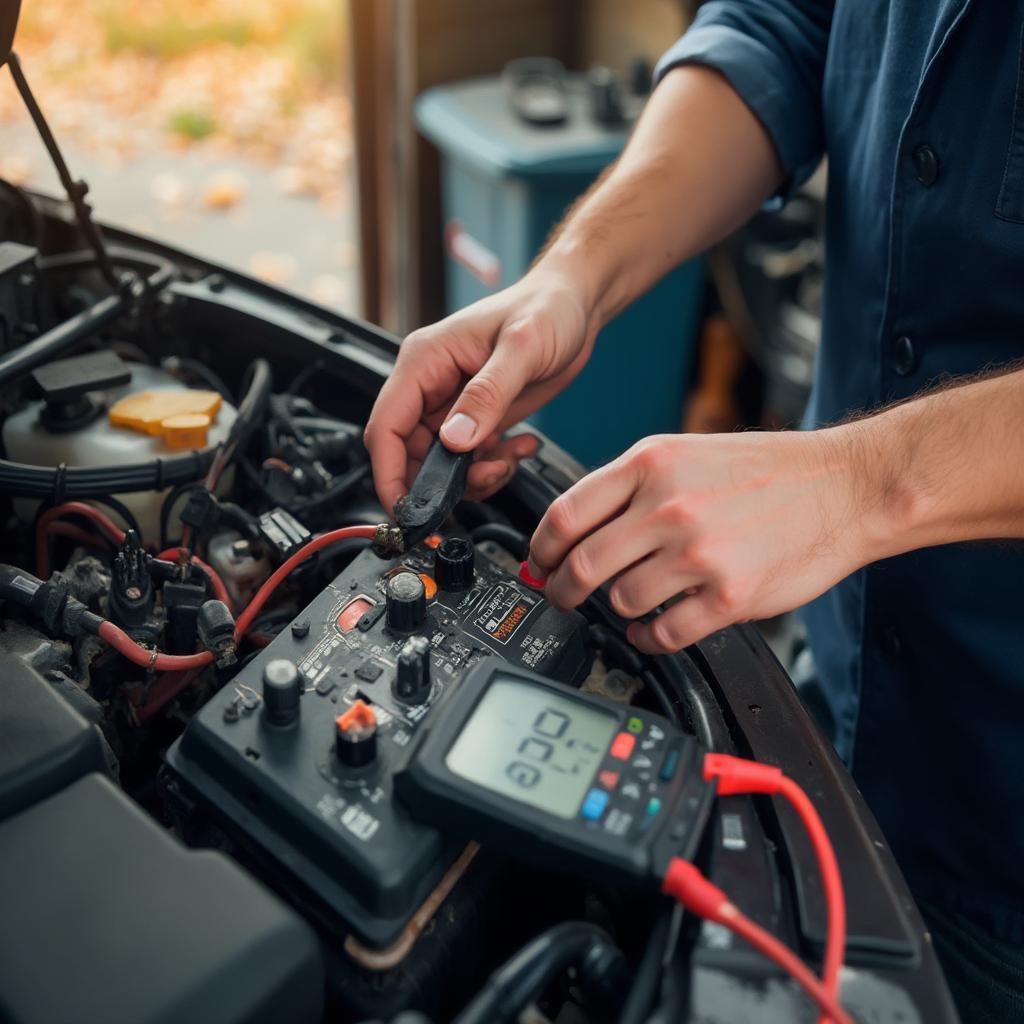 Checking Car Battery in Fall