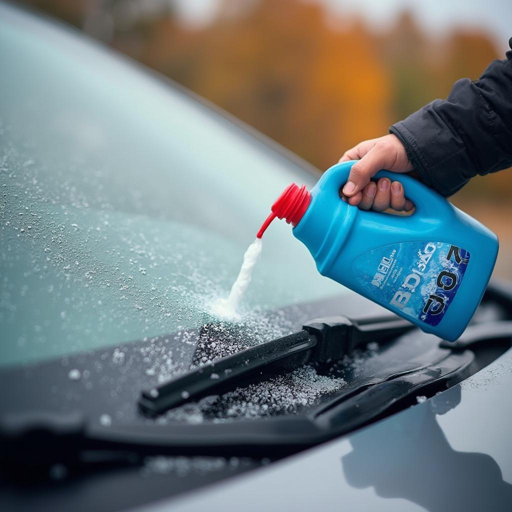 Filling Windshield Washer Fluid in Autumn