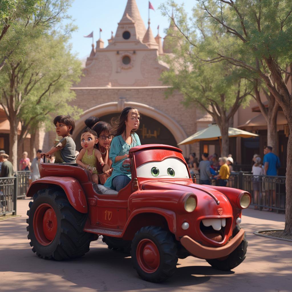 Families Enjoying Tractor Tipping in Cars Land