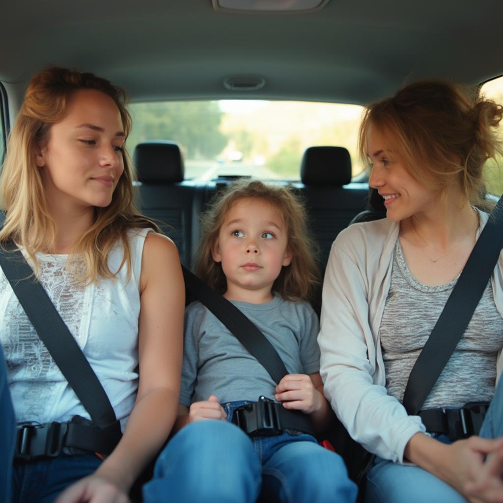 Family Buckling Up in Car