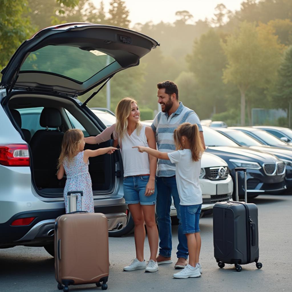 Family Choosing Rental Car for Road Trip