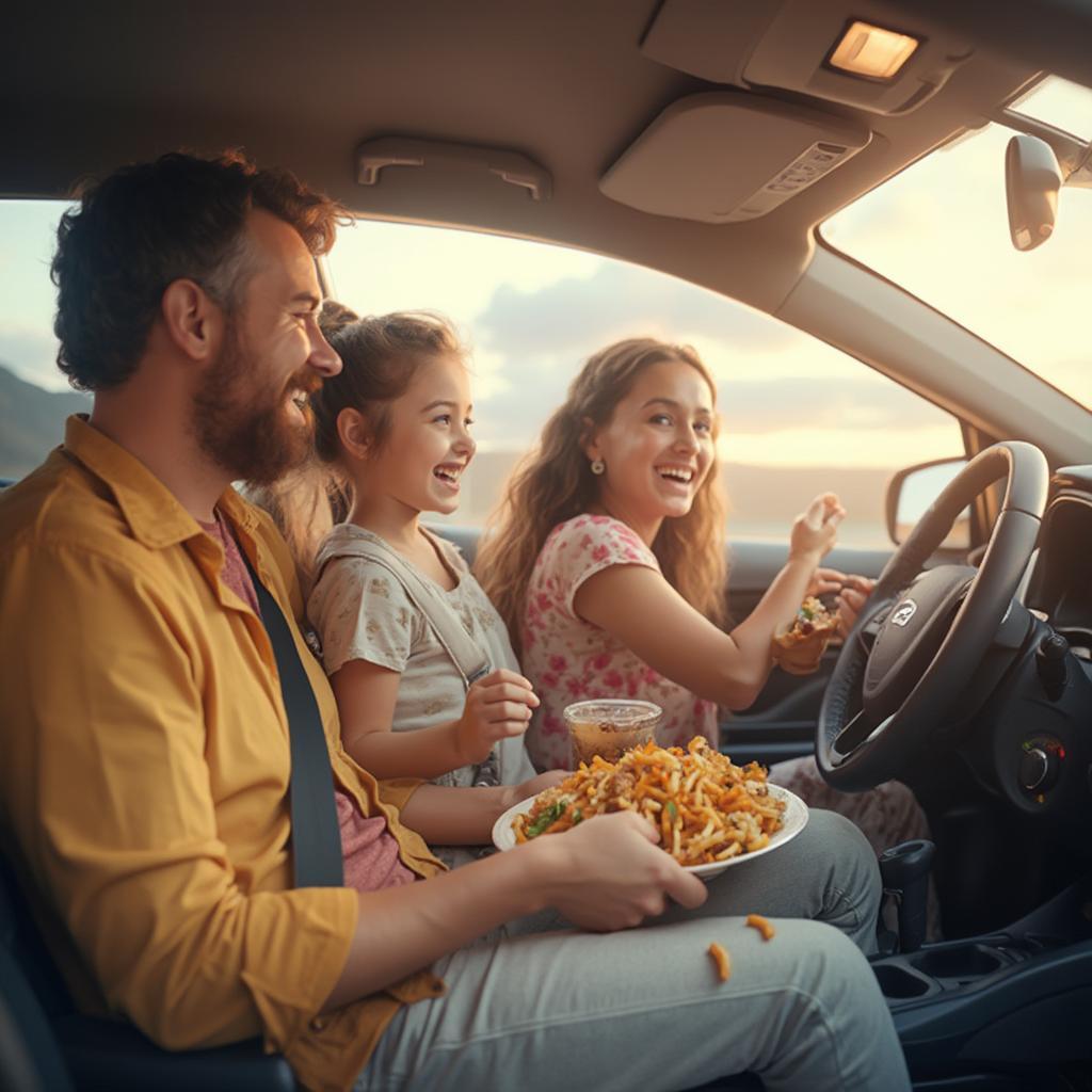 Family Enjoying Car Hop Meal