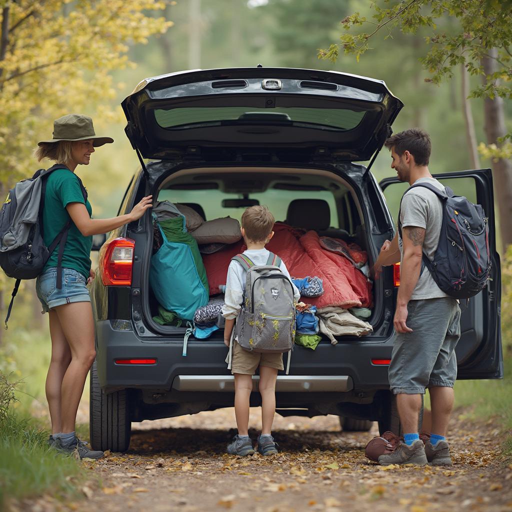 Family Packing Car for Camping Trip