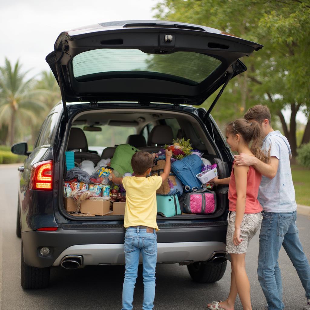 Family Packing Car for Road Trip