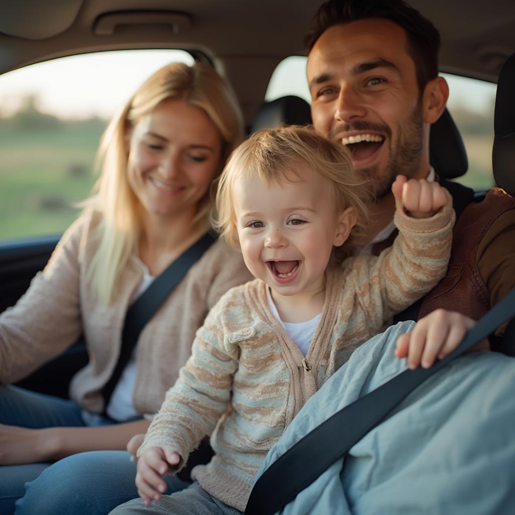 Family singing in the car