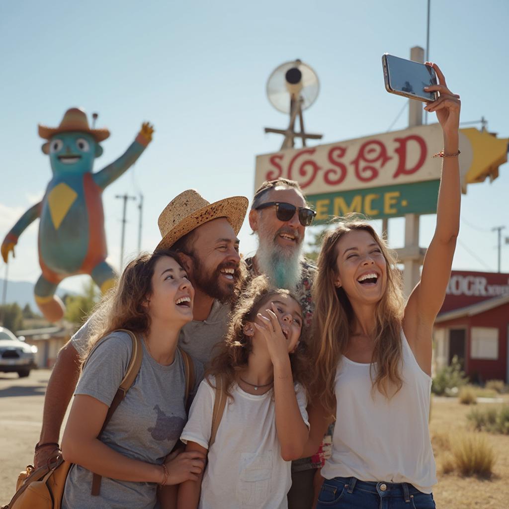 Family Taking Photos at Roadside Attraction