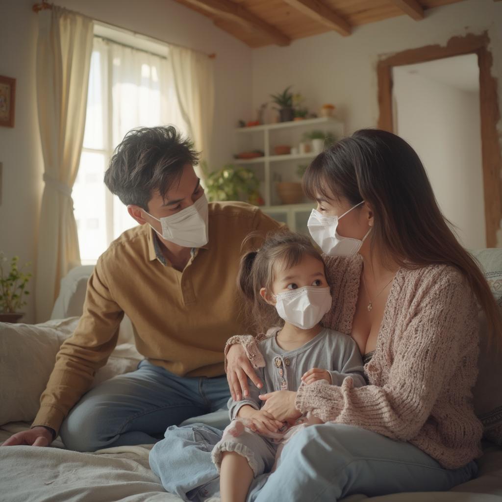 Family Wearing Masks at Home