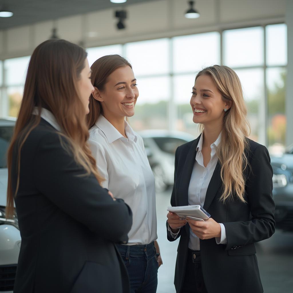 Female Car Salesperson Connecting with Customer