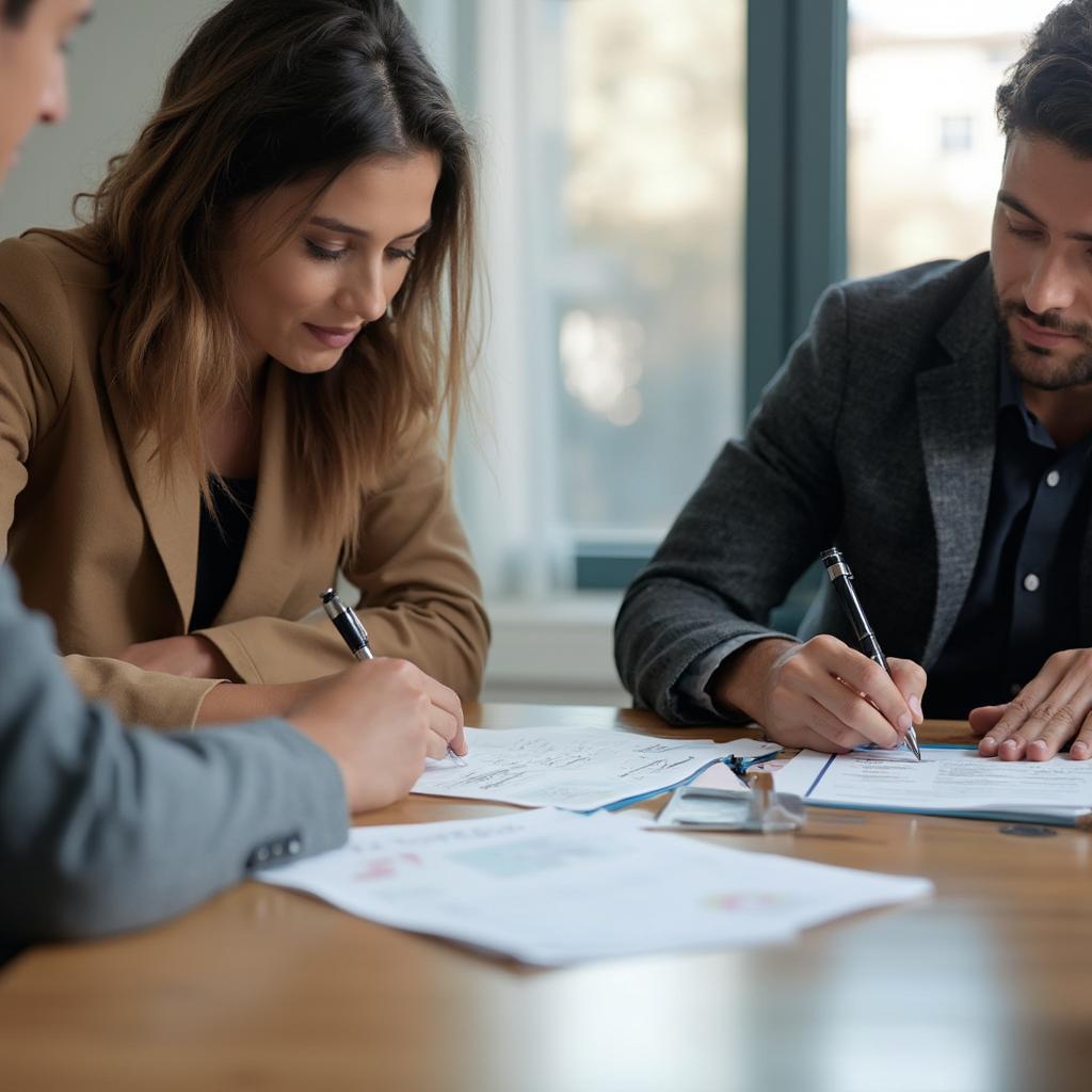 Finalizing the car sale: completing paperwork, transferring title and accepting payment.