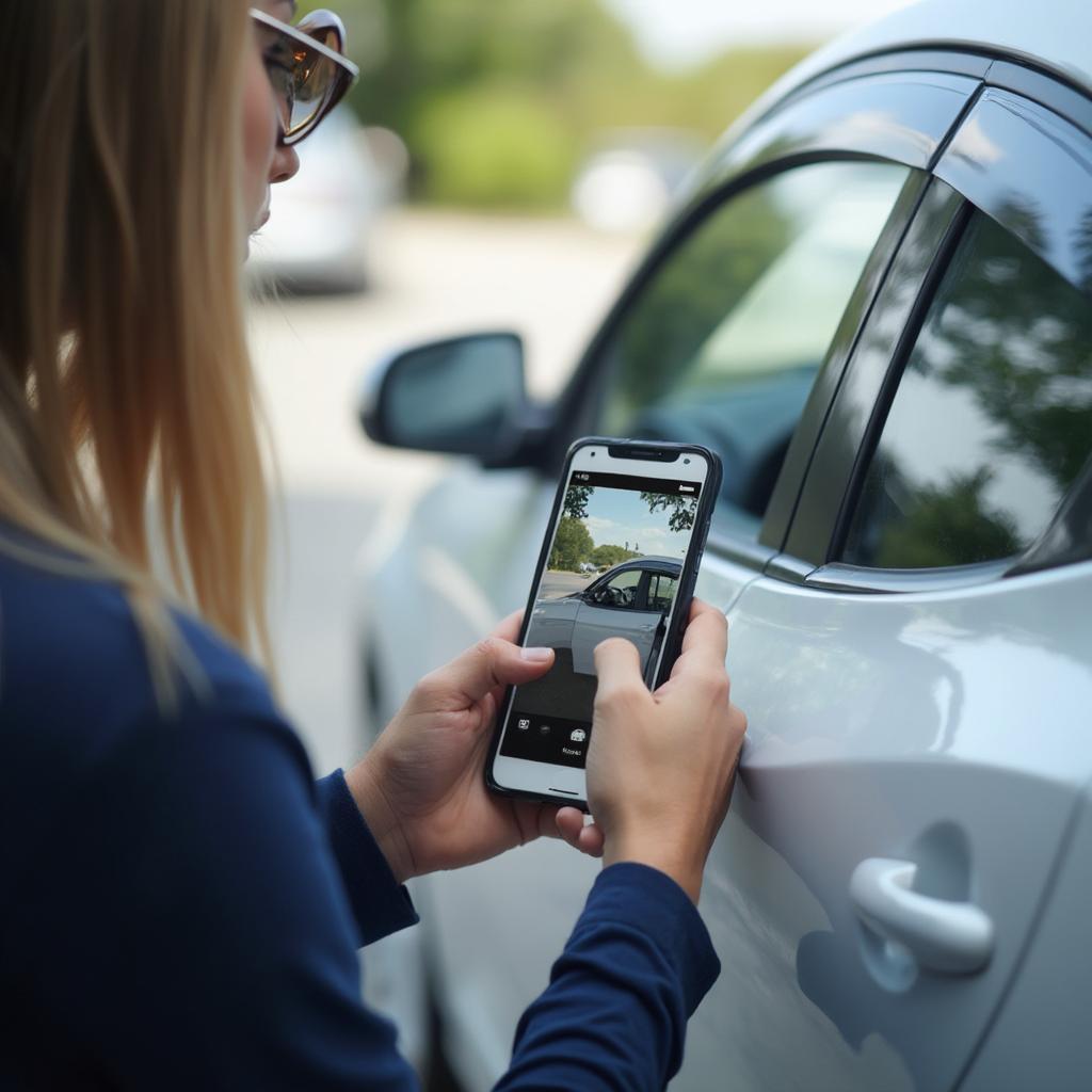 Inspecting a rental car in Florida before driving