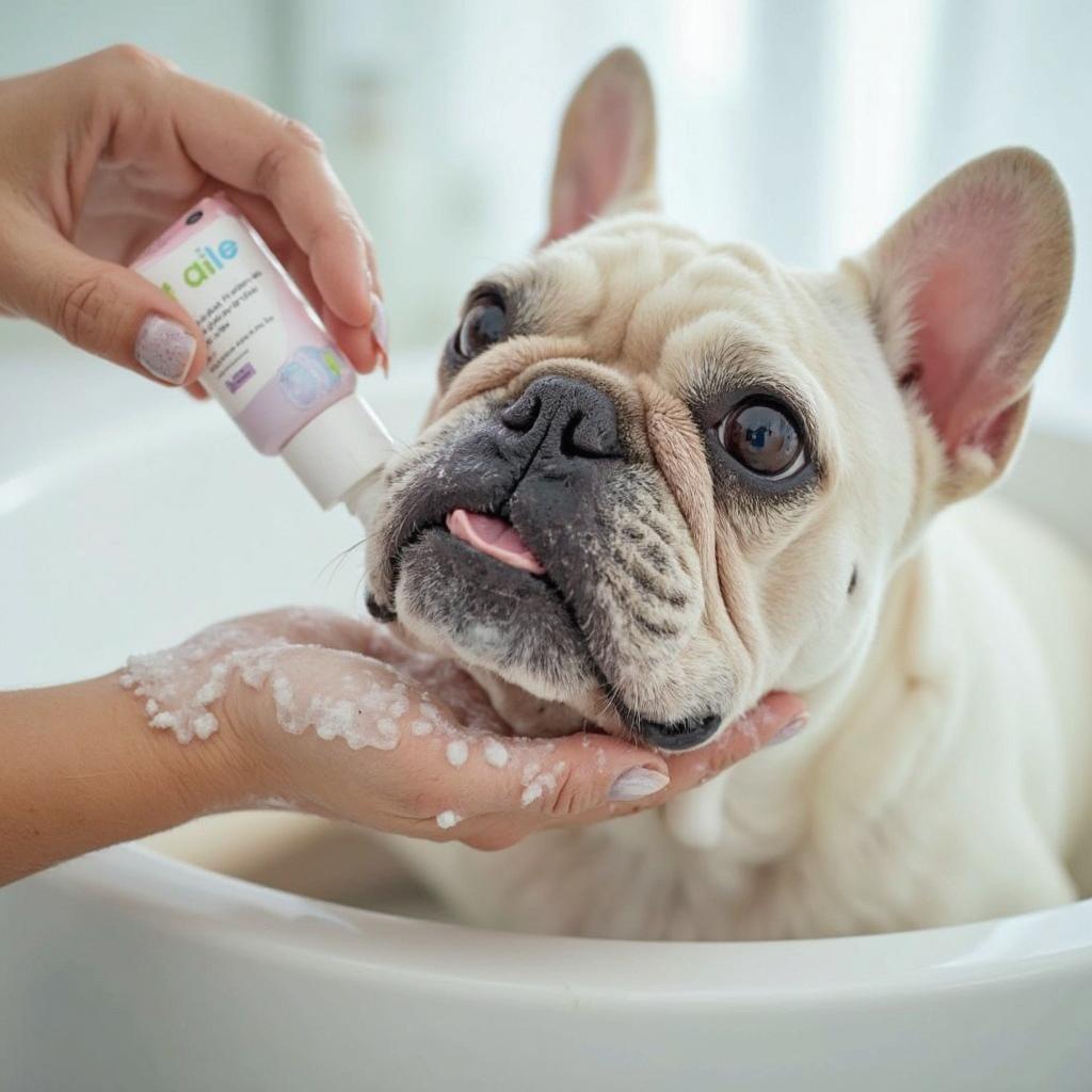 Bathing a French Bulldog with Hypoallergenic Shampoo