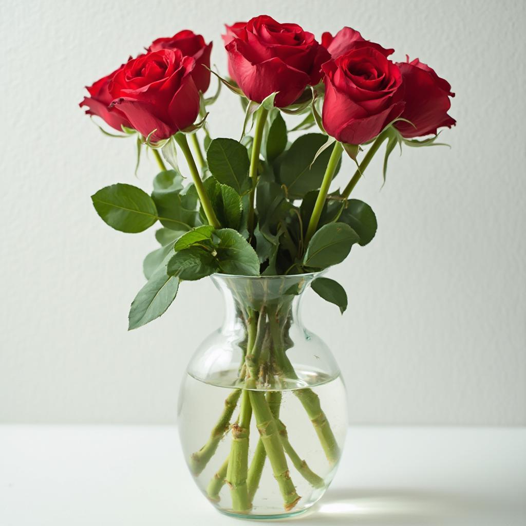 Freshly Cut Rose Stems in a Vase with Water and Flower Food