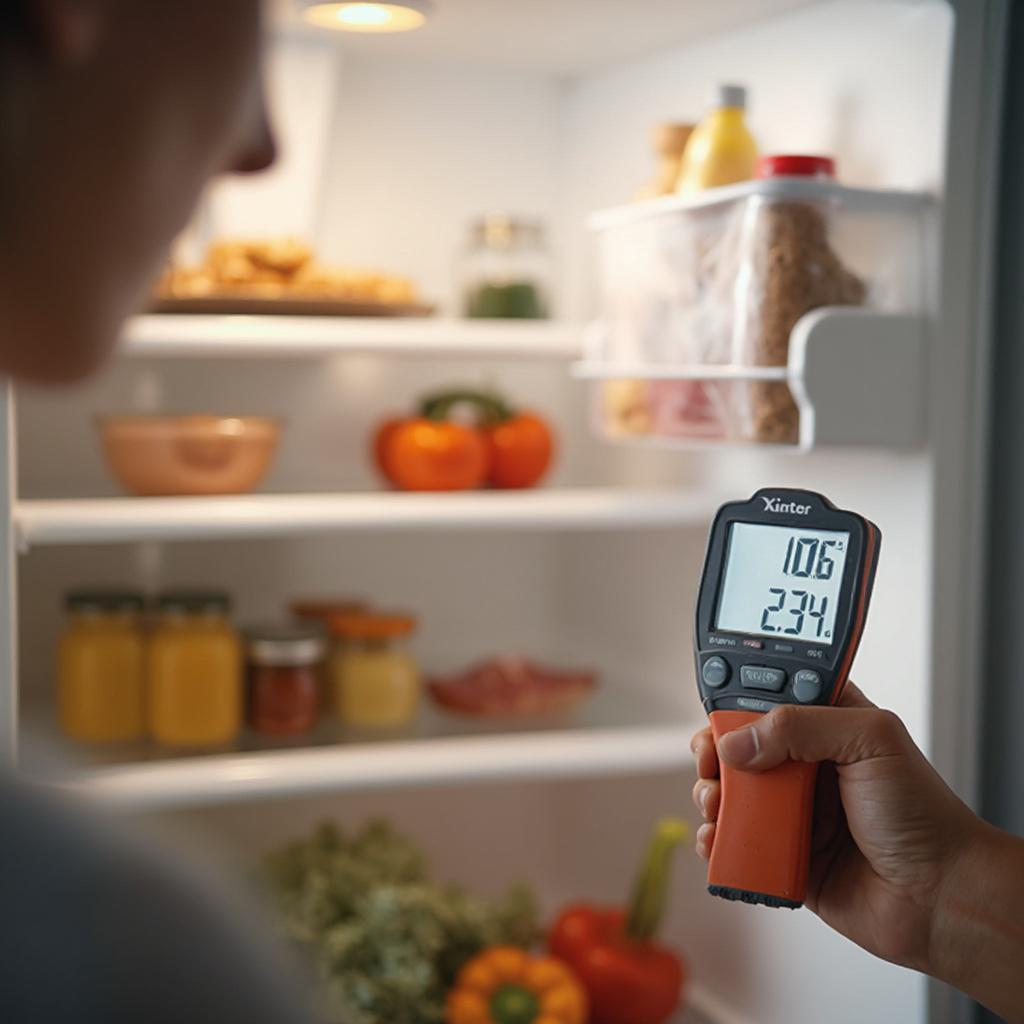 Checking Fridge Temperature with Thermometer