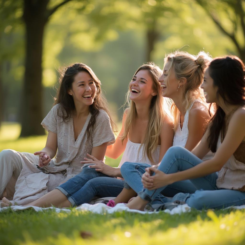 Friends Laughing Together in a Park