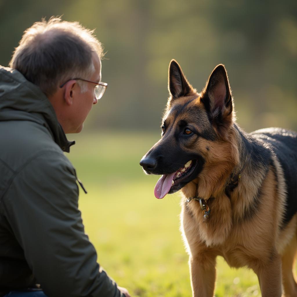 A German Shepherd learning obedience commands