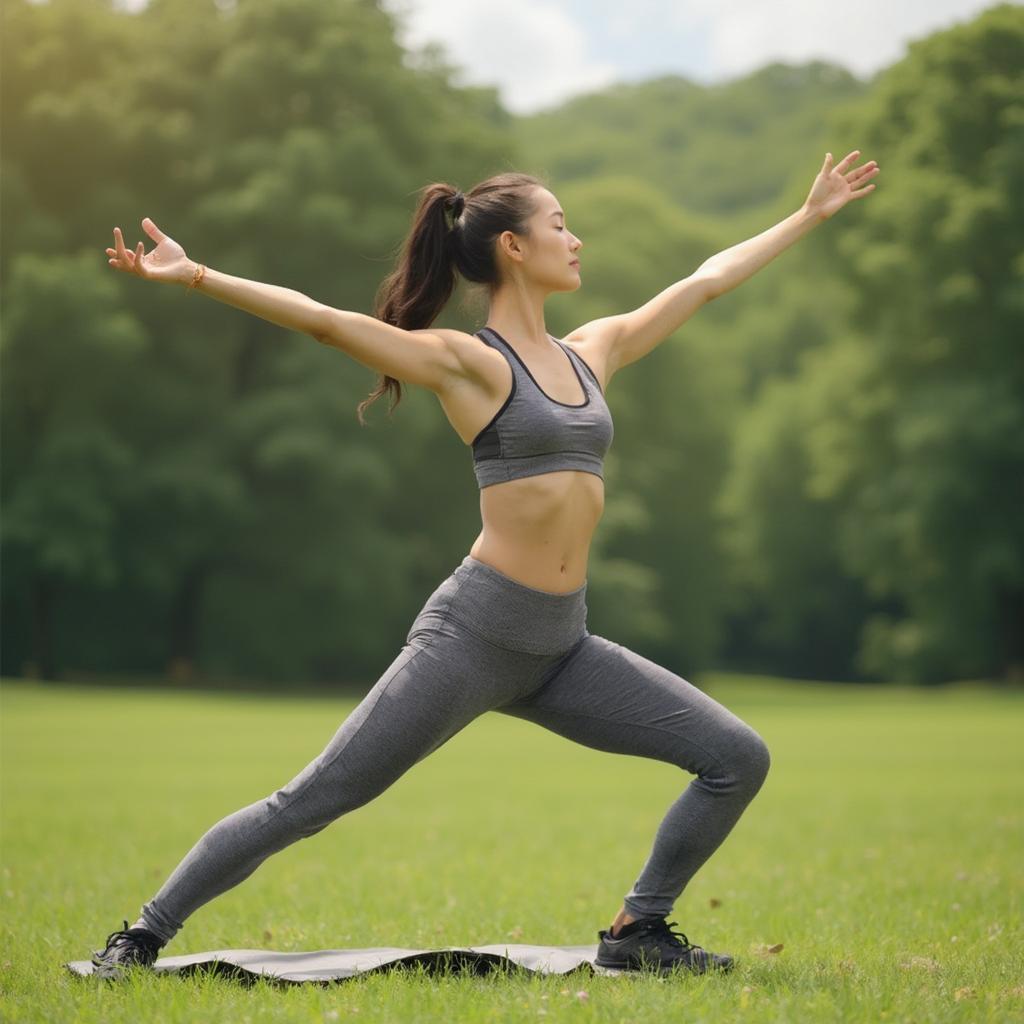 Young woman practicing yoga in nature for self-care