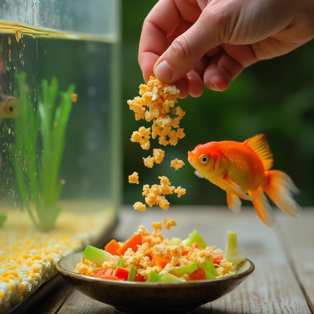 Proper Goldfish Feeding with Flakes and Vegetables