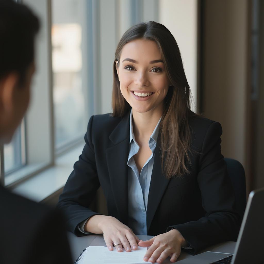 A recent graduate preparing for a job interview, reviewing notes and practicing answers.