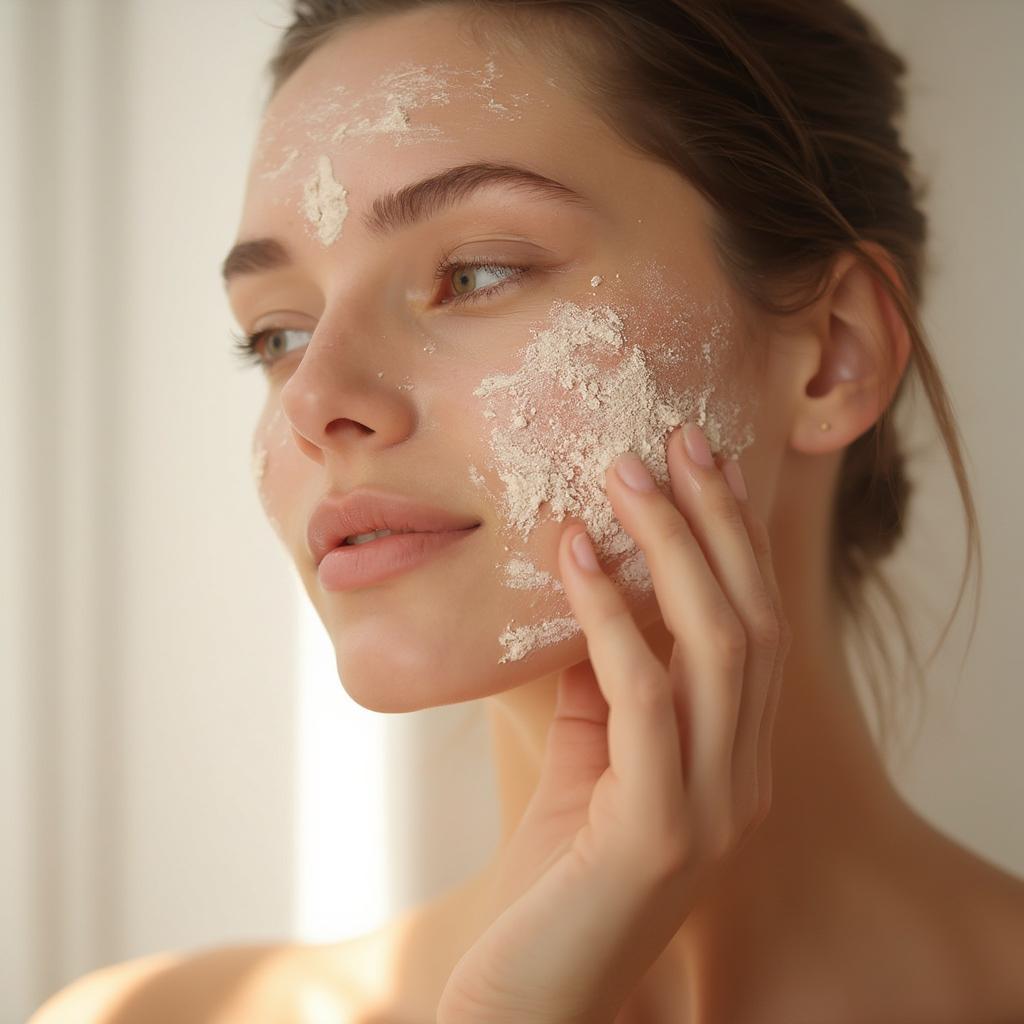 Applying a gram flour and rose water face pack for tan removal