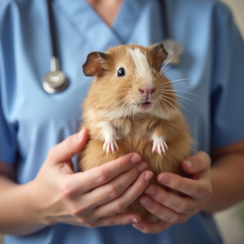 Veterinarian examining a guinea pig