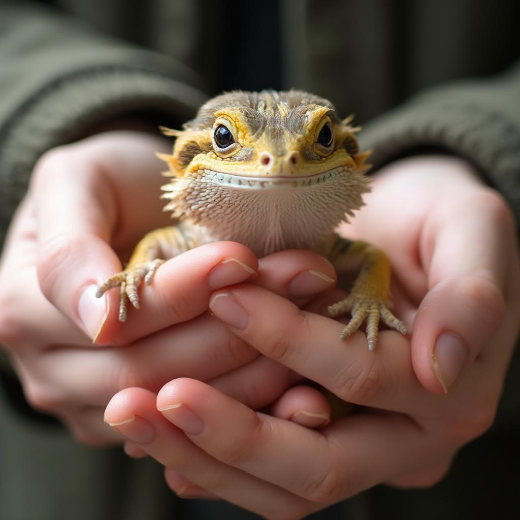 Handling a Baby Bearded Dragon