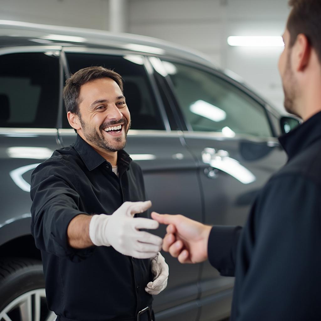 Happy Car Detailer Receiving a Tip