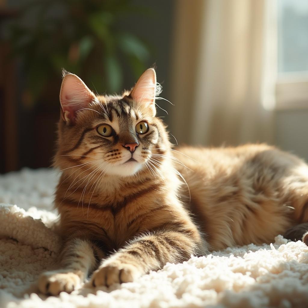 Content Cat Relaxing in a Cozy Home Environment