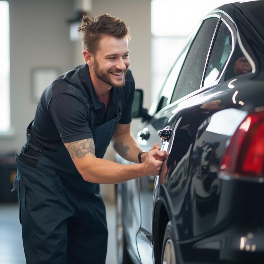 Satisfied Customer with a Sparkling Clean Car