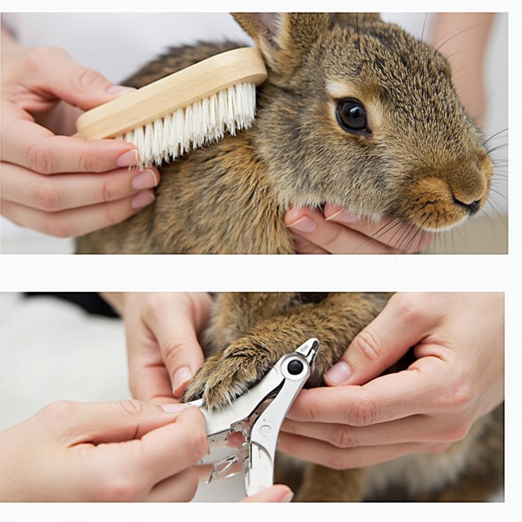 A person grooming a hare.