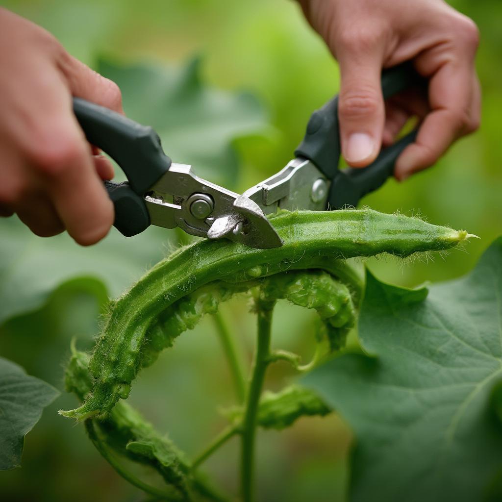 Harvesting Fresh Okra Pods