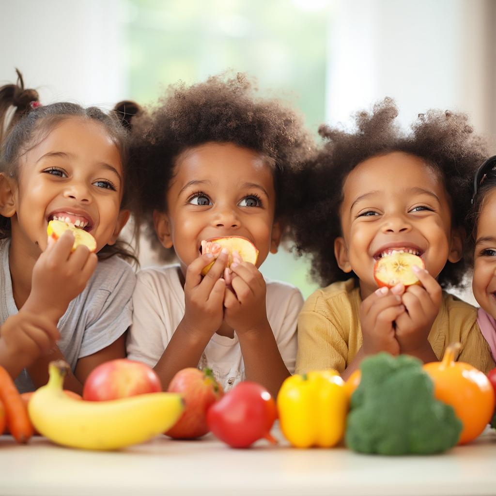 Kids Enjoying Healthy Snacks: Fruits and Vegetables