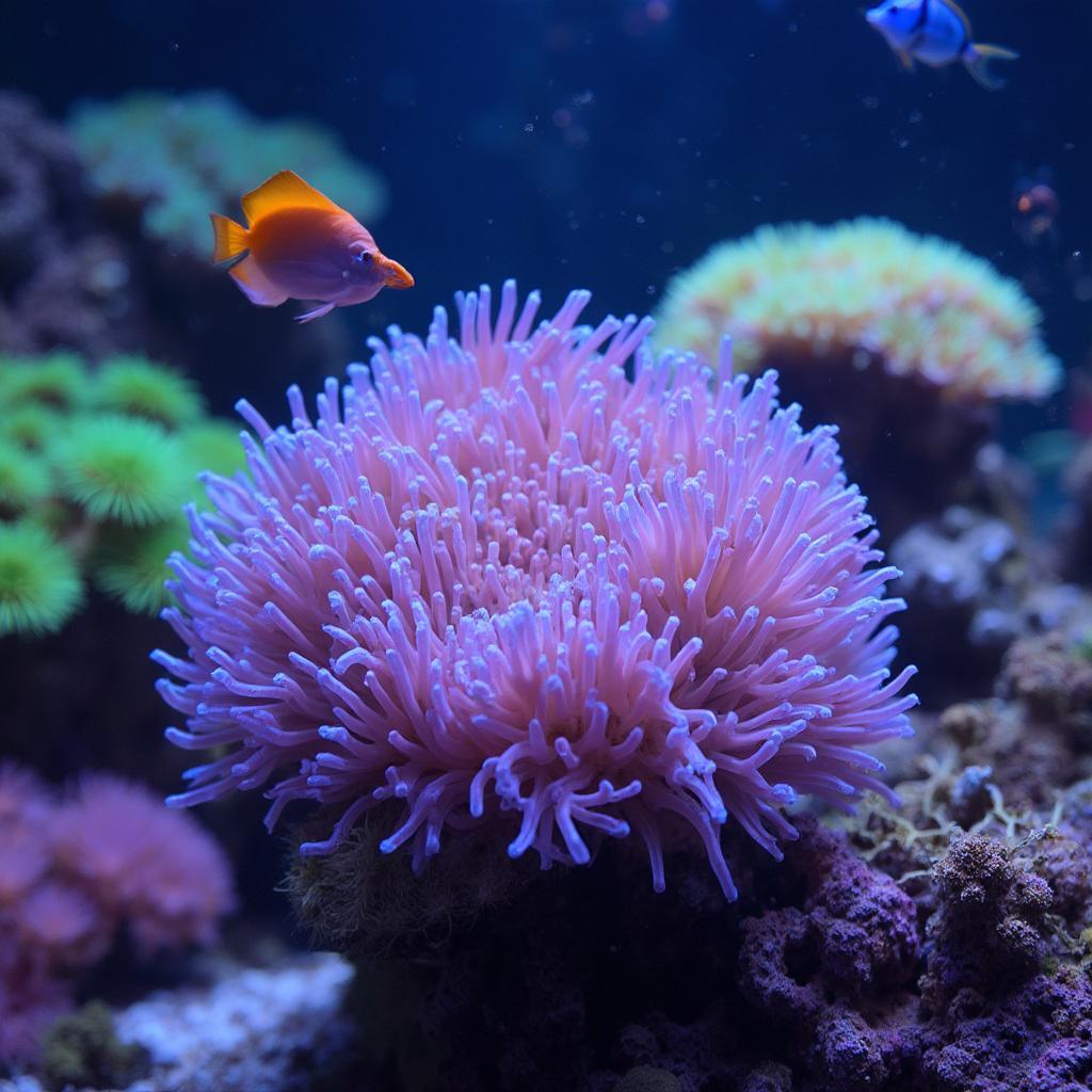 Healthy Purple Bubble Tip Anemone in a Reef Tank