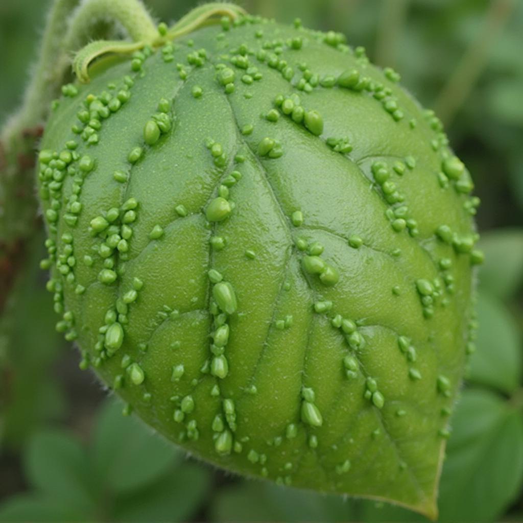 Identifying common tomato pests: A close-up of a tomato leaf infested with aphids.