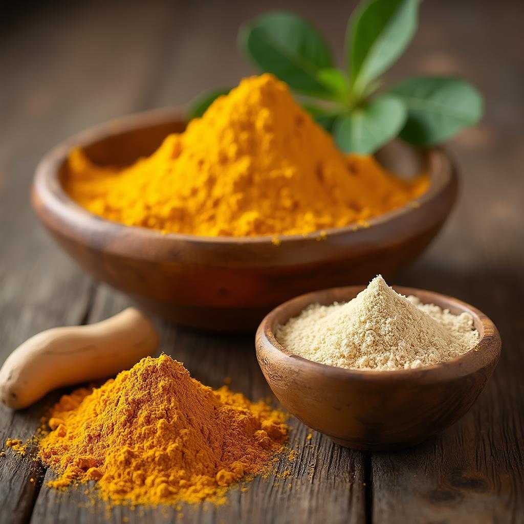 Natural Skincare Ingredients from India: Turmeric, sandalwood, and gram flour.