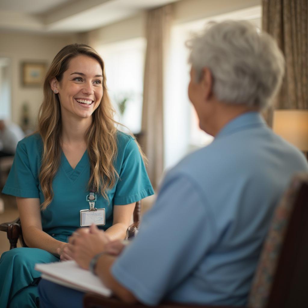 A care assistant confidently answering interview questions.