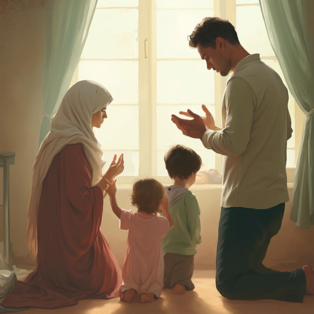 Family praying together, demonstrating Islamic values to children