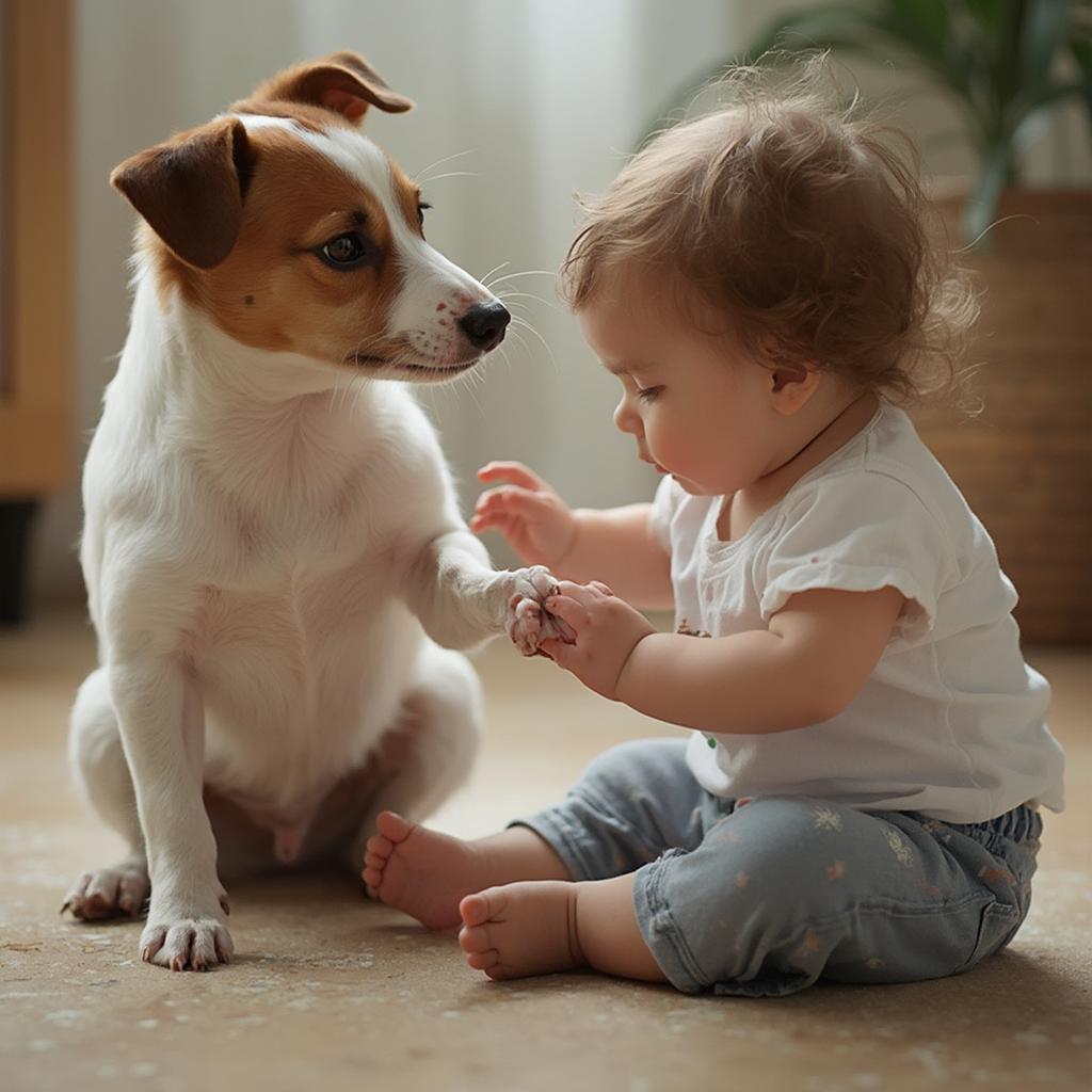 Jack Russell Terrier Playing with a Child