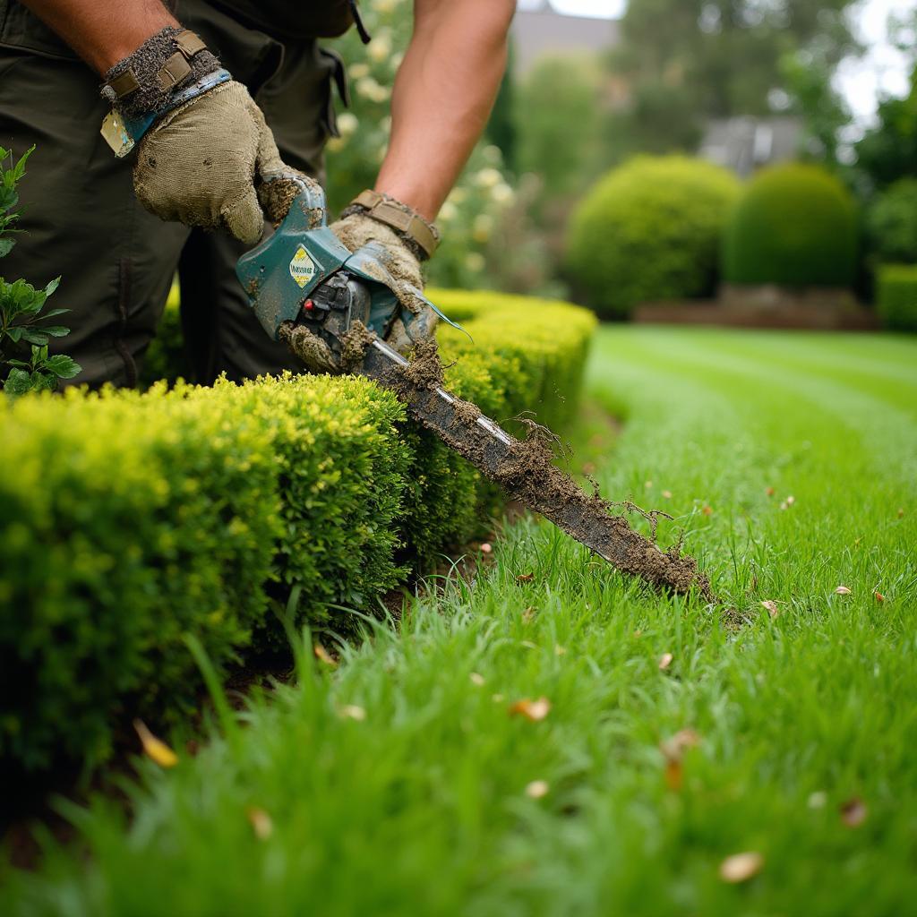 Lawn Care Professional Trimming Bushes