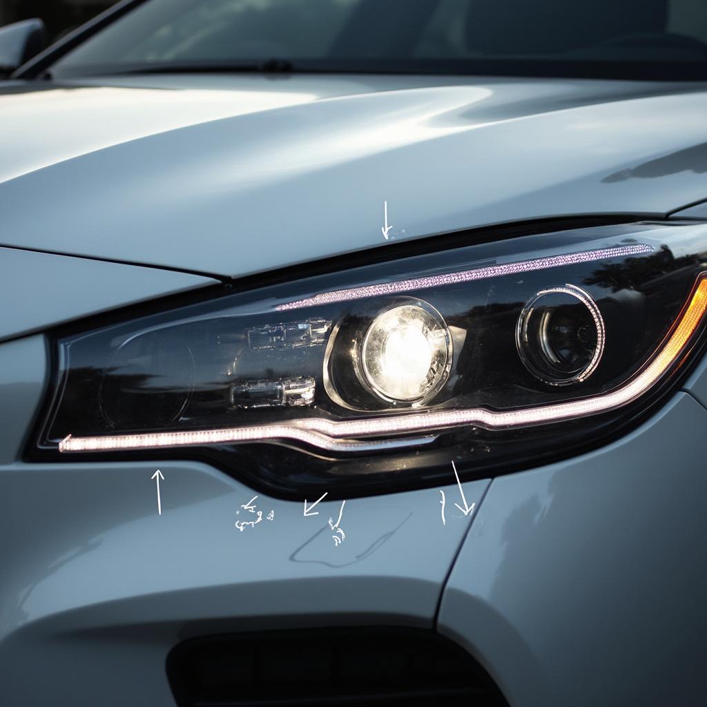 Car Studio Photography Lighting Techniques: Demonstrating three-point lighting setup using softboxes and umbrellas to illuminate a car and minimize reflections.