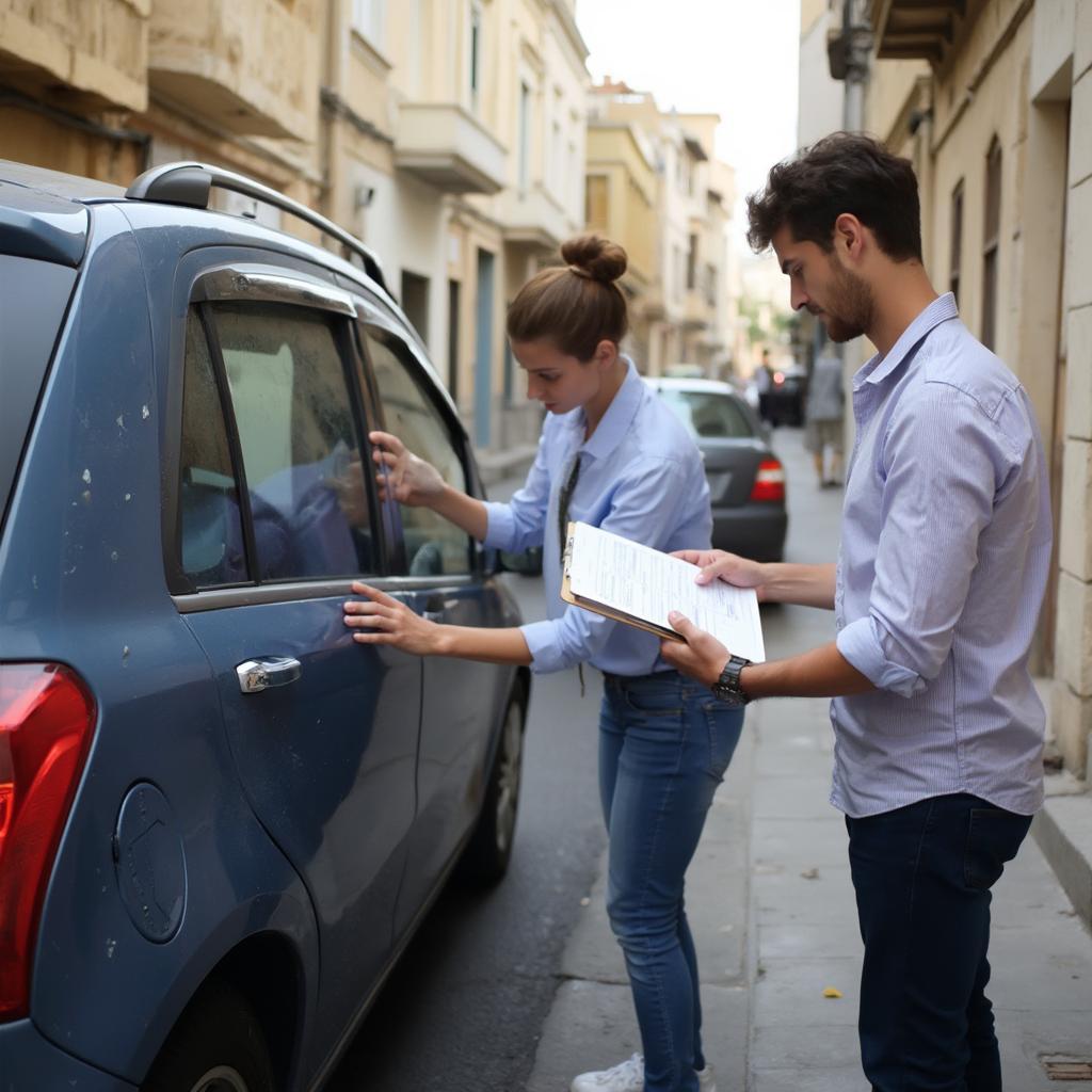 Inspecting a rental car in Malta before driving