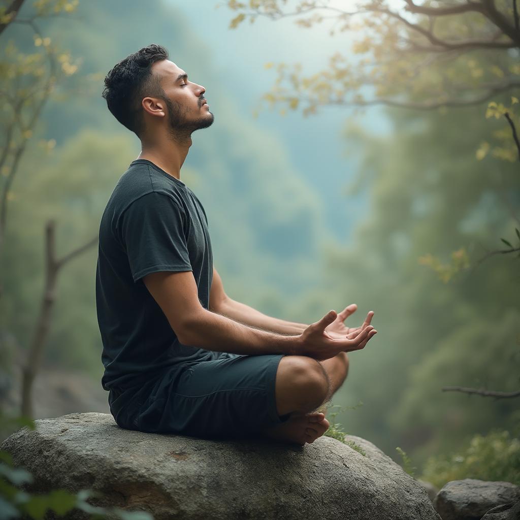 Man Meditating in Nature