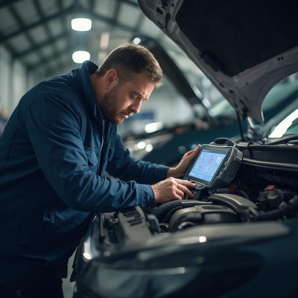 Mechanic inspecting a car engine