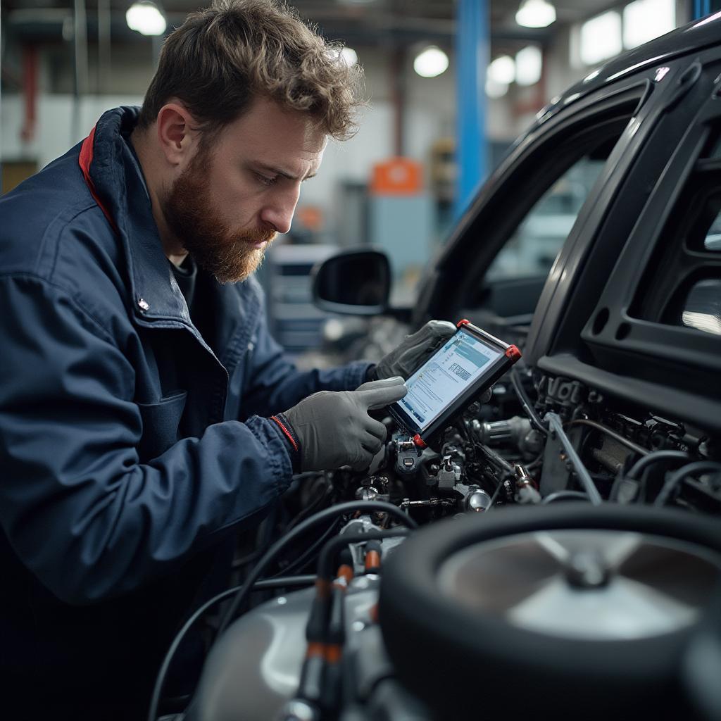 Experienced Mechanic Inspecting a Modified Car for Safety and Performance