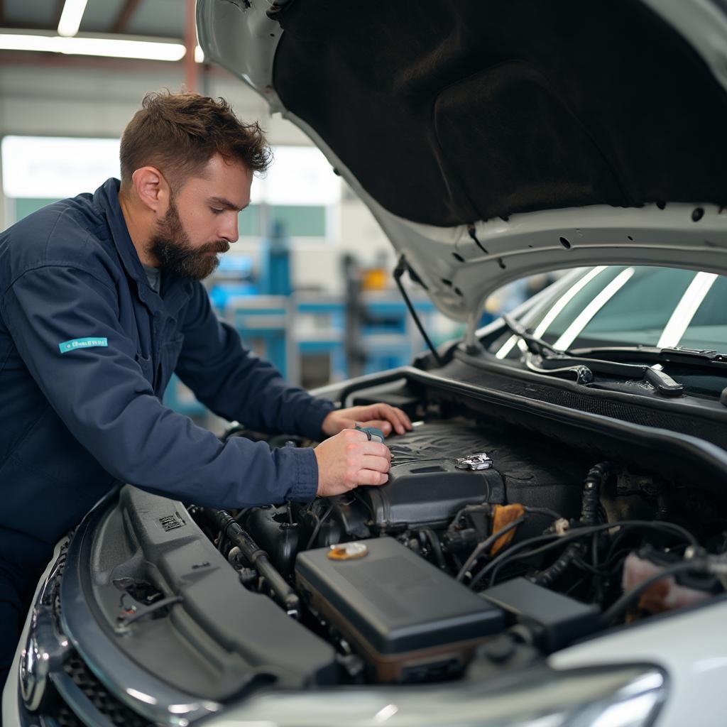 Mechanic Inspecting Used Car