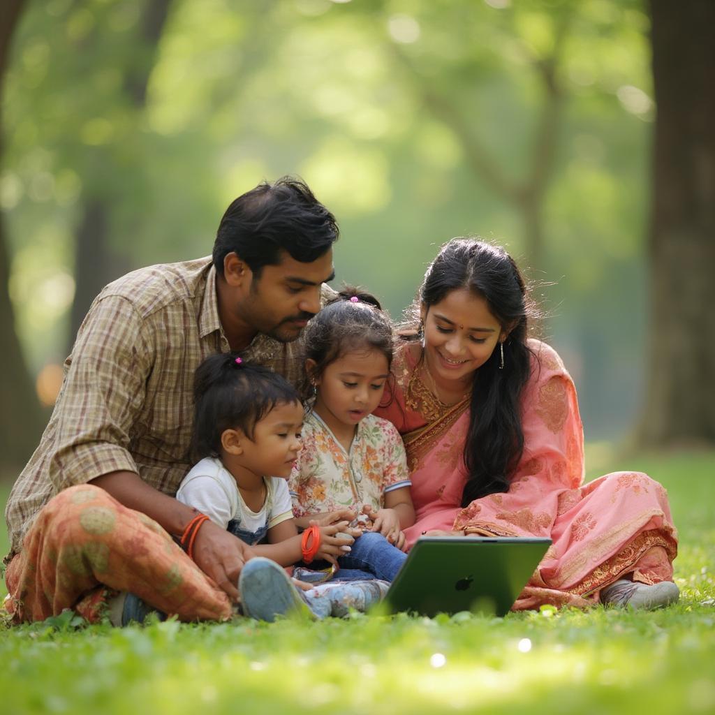 Modern Tamil Family Practicing Childcare