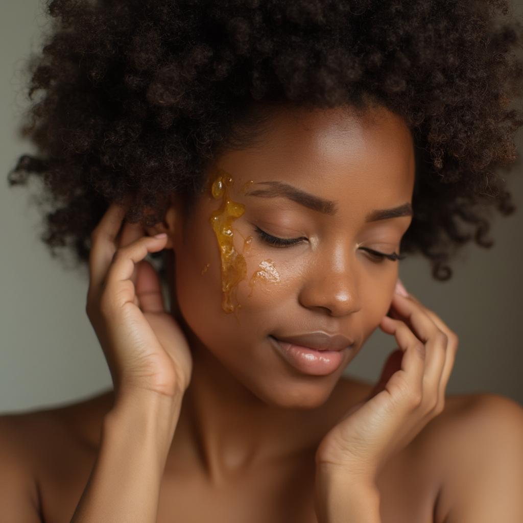 A person moisturizing their afro hair with oil